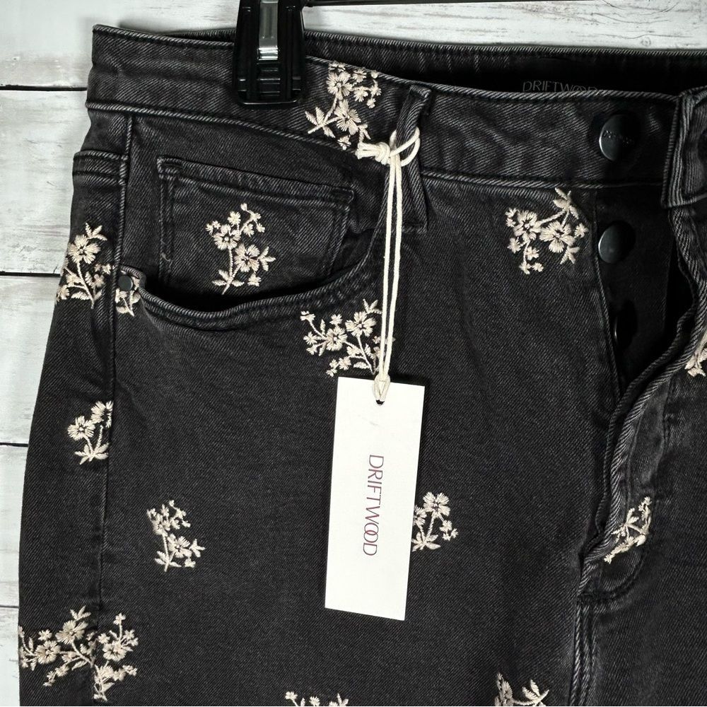 Driftwood Jeans Black Royce Clover Embroidered Button fly Raw Hem 32x26 NWT - Picture 6 of 10
